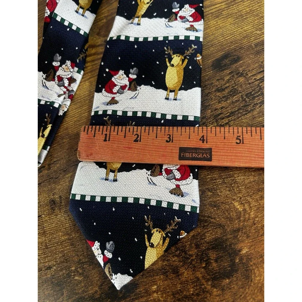 American Greetings Golden Wreath Christmas Santa Reindeer Novelty Tie 2002 NWT